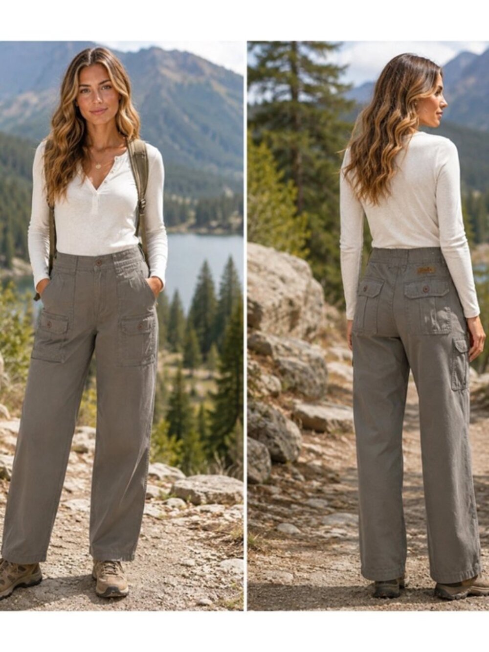 CABELA'S 7-Pocket Hiker Pants Womens Gorpcore Olive Cargo Wide Leg Outdoor Sz 10
